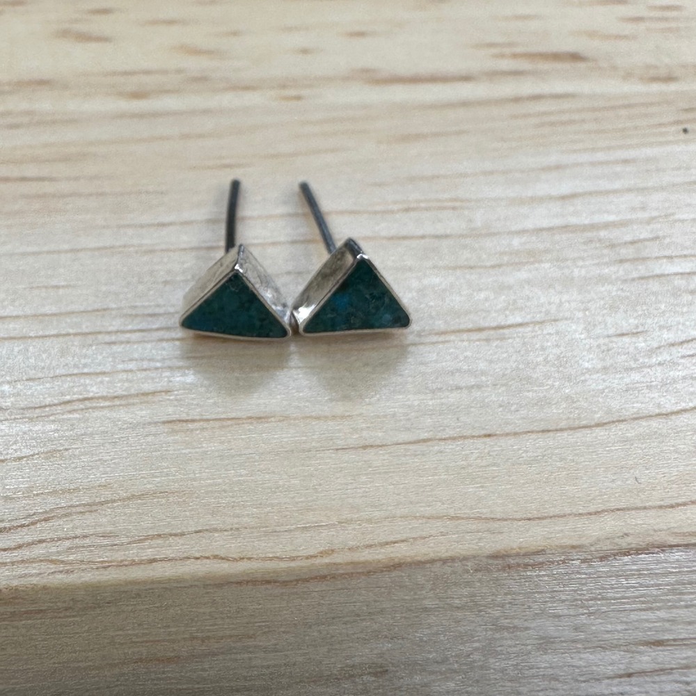 Sterling Silver Triangle Turquoise Inlay Stud Earrings‎ Geometric Minimalist
